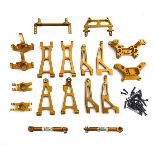Swing Arm Shock Mount Body Pillar Steering Rod Kit, Metal Aluminum Alloy Upgrade Accessories Spare Part, for Hyper GO BEZGAR Jetwood H16BM H16GT H16DR 1/16 RC Car (Gold) - color: Gold