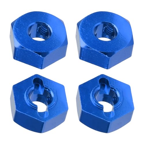 12mm Wheel Hex Hubs 5mm Axle Hole, Drive Adapter Set w/ M4 Flange Lock Nuts for 1/10 1/12 RC Car Truck Buggy, Compatible with Traxxas Tamiya Redcat Axial (Blue) - color: Blue