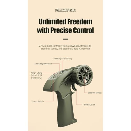 1/10 Scale 4WD RC Crawler, 2.4GHz 4x4 Military Off-Road RC Monster Truck with LED Lights, Dual Motors & DIY Interior for Hobbyists - color: Army Grey