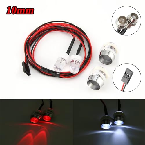 Rc Spotlight Strip for Traxxas for Tamiya 10mm 2pcs White Red Light Lamp Kit Headlamp Headlights Taillight Rc Car Truck Model Toy Accessories(White) - color: White