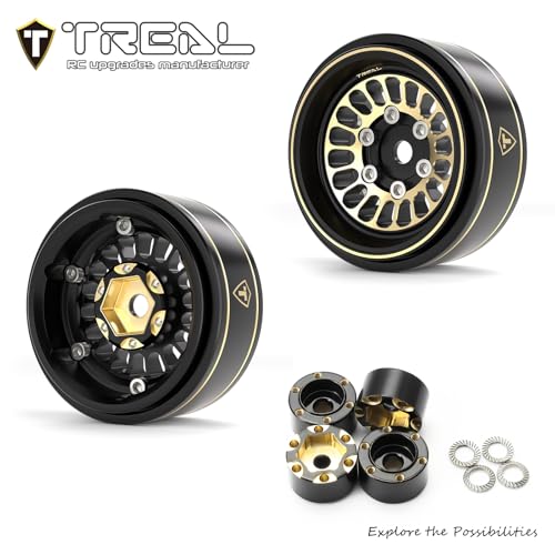 TREAL 1.0 Brass Beadlock Wheels Crawler Wheel Rims (4P) Hubs Removable for SCX24 AX24 FCX24 TRX4M 1/24 1/18 RC Crawler, 40g(0.08lb)/pc (Type D) - style: Type D
