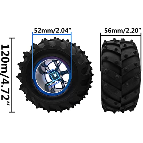 4.72''OD Rubber Tires & Wheel Rim 12mm Hex Hub Compatible with RedCat Volcano Traxxas Rustler HPI HSP Tamiya Exceed Himoto 1/10 Off-Road Monster Truck,120mmx56mm (Blue) - color: Blue