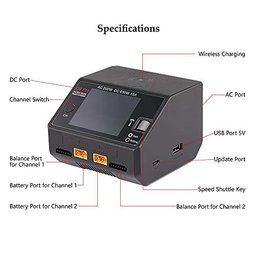 HOTA D6 Pro Lipo Charger AC200W DC650W 15A for LiHv Nicd NiMH Lipo Battery with Balance Phone Wireless Charging RC Car Drone Parts