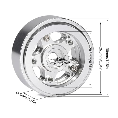 RC Models Parts For TRX4M For SCX24 AX24 For FCX24 Enduro24 1/24 1/18 4Pcs Aluminum 1.0 Beadlock Wheel Rims With Negative Offset RC Car Crawler Upgrade(Silver) - color: Silver