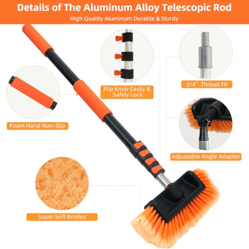 12FT Car Wash Brush with Long Handle Extension Pole Soft Bristle Car Cleaning Kit,Wheel & Tire Brush,Microfiber Wash Mop & Mitt,Window Squeegee,Detailing Brushes for Car RV Truck Boat House