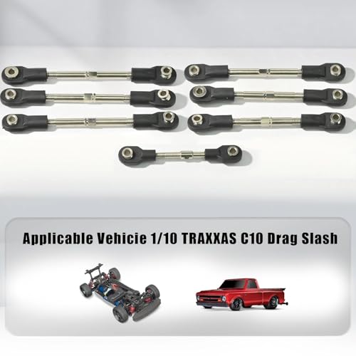 7Pcs Steel Toe Links Kit for Traxxas 1/10 Drag Slash Chevrolet C10 Ford Mustang Bandit XL-5, Replaces 2445, Adjustable Turnbuckles
