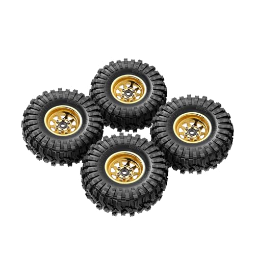 INJORA 1.0 Beadlock Wheel Tires Set -3.78mm Offset Wheel Rims for 1/18 1/24 RC Crawler Car Axial AX24 SCX24 FMS FCX24 TRX4M,Yellow(W1004-T1014) - color: Yellow