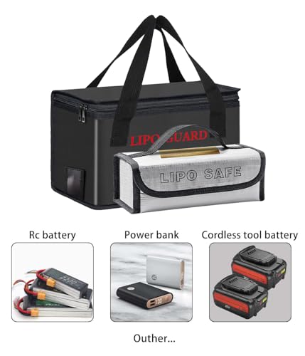 Lipo Battery Safe Bag Large Capatity Fireproof Bag for Ebike Lipo Battery Other Batteries Storage Charging Transport Home Office Travel Safe Storage Pouch - size: 260*130*150+185*75*60mm