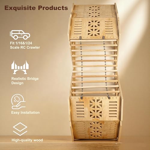 RC Crawler Course, RC Climbing Bridge, RC Crawler Climbing & Balance Challenge Bridge Obstacle Course for 1/18 1/24 Scale RC Crawler Truck, Wood Materials (Vehicle Not Included)