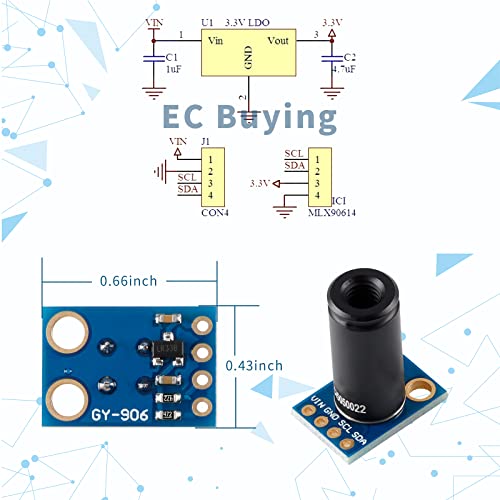MLX90614ESF-DCI Non-Contact Infrared Temperature Sensor Module High Precision Infrared Temperature Sensor Module Long Distance 50cm Serial Port IIC Suitable for Arduino/DIY (GY-906-DCI)