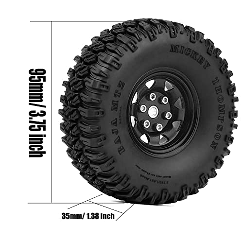 4PCS 1.55 inch Aluminum Metal Beadlock Wheels Rim Rubber Tires Set Replacement for 1/10 RC Crawler Car D90 TF2 Tamiya CC01 CC02 LC70 JIMNY Axial AX90069 Upgrade Parts (Black) - color: Black