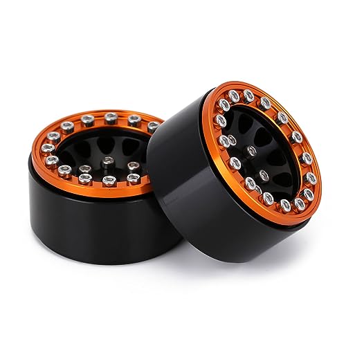 INJORA 1.0 Wheel Rims RC Metal Beadlock Wheels Rims for AX24 1/18 TRX4M All 1/24 Scale Axial SCX24 Deadbolt RC Crawler Car Upgrades Accessories(Gold&Black) - color: Gold&black