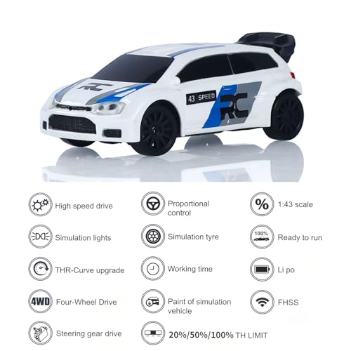 TOUCAN RC HOBBY 2.4G 1/43 High Speed Radio Controlled Racing Car RC Drift Vehicle 4WD RTR Mini Model Radio Battery for Gifts - color: White Blue
