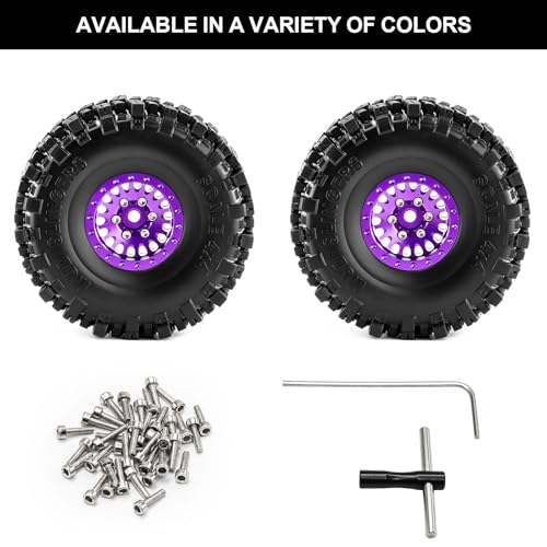 1.0" Beadlock Wheels and Tires for 1/24 SCX24 1/18 TRX4M RC Crawlers – Upgrade Parts (Purple, 4pcs) - color: Purple