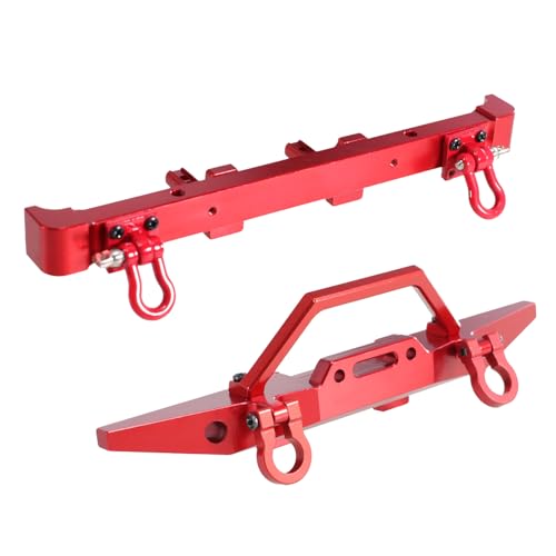 Aluminum Front and Rear Bumper Set with D-Rings Tow Hooks for MN128 for Wrangler 1/12 RC Crawler Upgrade Parts (Red) - color: Red