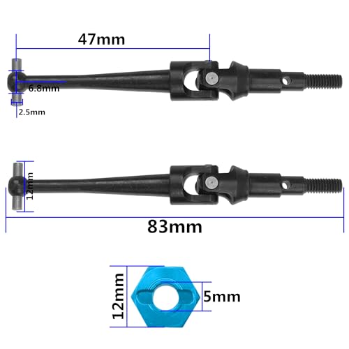ShareGoo Steel CVD Drive Shaft Dogbone w/Hex Wheel Hubs Hex Adapter Compatible with MJX Hyper Go 16207 16208 16209 16210 H16BM H16GT H16DR H16 1/16 RC Car (Black) - color: Black