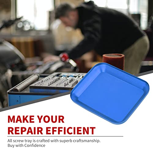 Screw Tray with Magnetic Pad, Aluminium Screws Disk Pallet for Repair Tool of RC Model Car Helicopters Airplanes-Blue