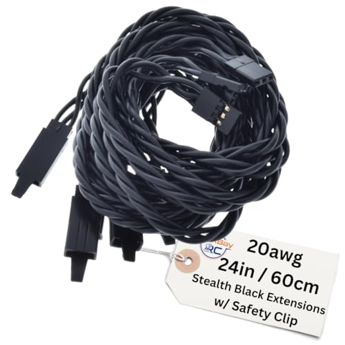 60CM / 24in 20awg Twisted Servo Extension Cable w/Safety Clip - All Black/Stealth Series - 100 Strands for RC Planes, Drones, Trucks, E-Bikes - 11 Lengths / 5 Wires Per Pack - style: 60CM / 24in