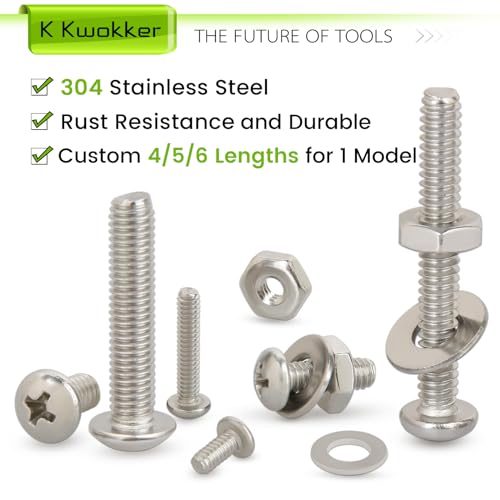 1115Pcs #2-56#4-40#6-32#8-32#10-24 Phillips Pan Head Bolts & Nuts | 304 Stainless Steel Machine Screw Assortment Kit with Washers, 25 Sizes with #1 #2 Phillips Bits for DIY & Equipment Repair - size: A. #2-56#4-40#6-32#8-32#10-24