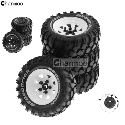 1.9 RC Crawler Tires And Metal Beadlock Wheels Rims 12mm Drive Adaptors 1:10 Soft Mud Tyres For 1/10 Rock Crawler Car Traxxas TRX4 D90 TF2 Axial Redcat Gen8 SCX10 Tamiya CC01 4PCS (White) - color: White