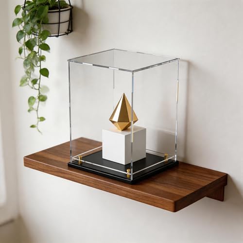 Acrylic Display Case with Raised Shelf, Clear Display Box with Black Base & Gold Standoffs, Dustproof Showcase for Collectibles, Figures, Model Cars – Easy Assembly (10×8×9 Inch) - size: 10"L x 8"W x 9"H