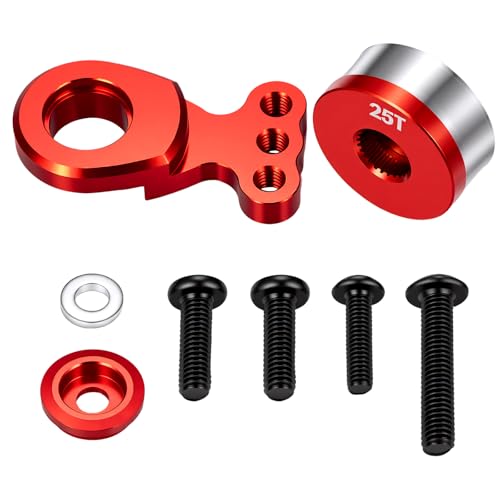 RC 25T Servo Saver Aluminum 3 Holes Adjustable Hi-Torque Servo Horn Servo Saver Compatible with Tamiya TT02 TT02B 1/10 RC On Road Touring Car Upgrade Replacement Parts (Red) - color: Red