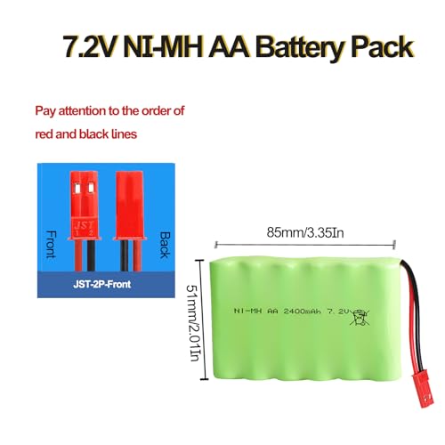 7.2V 2400mAh NI-MH Battery Pack RC Replacement Rechargeable AA Battery Pack with JST-2P USB Charger Cable for Toys,Drone,Remote Control Car Accessory