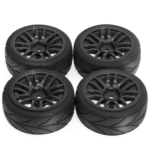 1/10 RC On Road Tires OD 2.56" And Hard Plastic Rally Wheels Rims 12mm Hex for 1:10 Scale Street Racing Touring Drift Car Tamiya TT01 TT02 Traxxas XV02 XV01 TA06 HPI KYOSHO PTG2 4PCS (Black) - color: Black