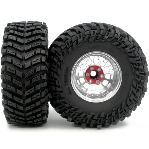 RC 2.2 Beadlock Wheels and Tires, Tall 5.0''/127mm Tires 2.2 Tyres & Adjustable Offset 2.2 Wheels Rims Silver for RC Mud Crawler Trail Gen8 Everest 10 Axial Capra Wraith, (4-Pack)