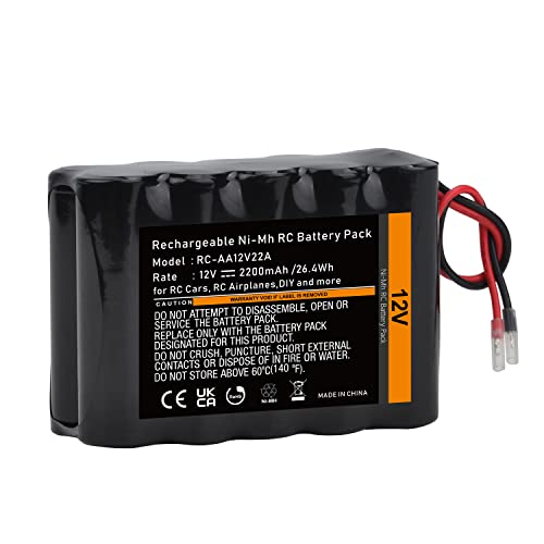 Tectra 12V RC Battery with Bare Leads, 2200mAh High Capacity Ni-MH Rechargeable Battery Pack for RC Models, DIY, Medical Equipments, LED Light Kit, Portable 12V DC Devices and More