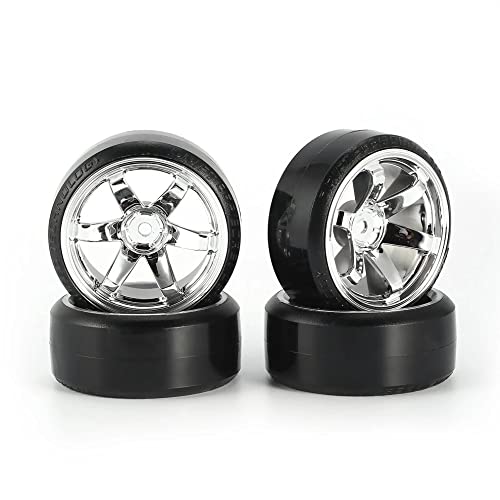 4Pcs 63mm RC Drift Car Tires Hard Tyres Plastic Wheel Rims for 1/10 On-Road Drifting Car for HSP Tamiya HPI Kyosho Spare Parts(Silver) - color: Silver