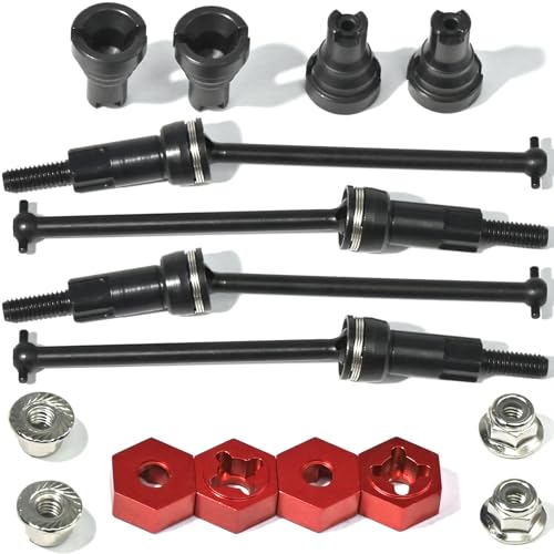 Hardened Steel CVD Driveshaft Front Rear with Hexs, Nuts, Drive Center Cup, Drivershaft Dogbone CVD Compatible with ARRMA 1/18 Mojave Granite GROM ARA2102, Replace #ARA311198 (Black,Red) - color: Black-red