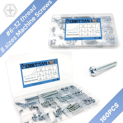160 Pcs #6-32 Machine Screws Assortment Kit, Zinc-Plated Carbon Steel Phillips Pan Head Hex Nut Combination Set, 8 Sizes (#6-32, 1/4" to 2") with 80P Extra Hex Nut for Cabinet Electrical DIY - size: #6-32 - 80 Sets, 8 Sizes