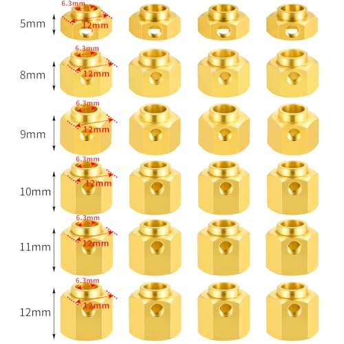 4Pcs Brass 12mm Wheel Hex Hubs Adapter, 9mm Thickness | 5mm, 8mm, 9mm, 10mm, 11mm, 12mm, Extension Combiner, Counterweight, For 1/10 Tra-xxas TRX4, RC Crawler Car - color: 9mm Thickness