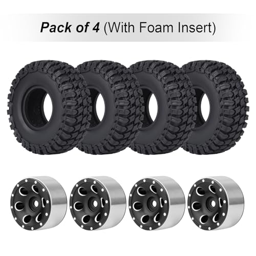 Hobbypark 1.0 Beadlock Wheels and Tires 4Pcs Metal Micro Crawler Tires with Extended Wheel Spacers Offsets for 1/24 RC Crawler Car Axial SCX24 90081 Deadbolt Truck