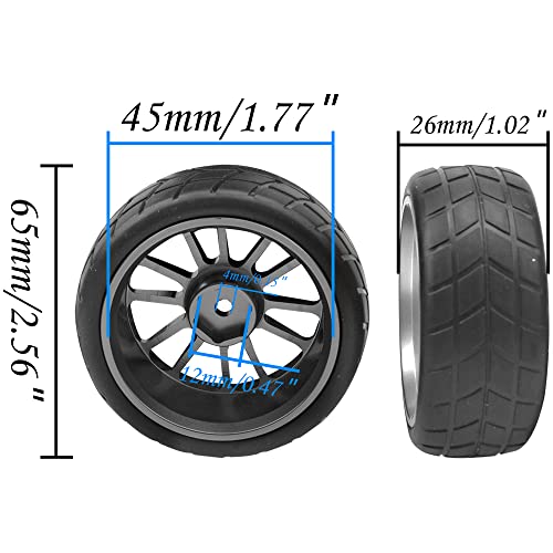 OD 2.55" Rubber Tires & Metal Wheel Rims 12mm Hex Hub Compatible with HSP Tamiya HPI Kyosho 1/10 On-Road Touring Car WLtoys 1/14 144001 Traxxas 1/16 Slash 1/18 A959B RC Buggy (Black) - color: Black