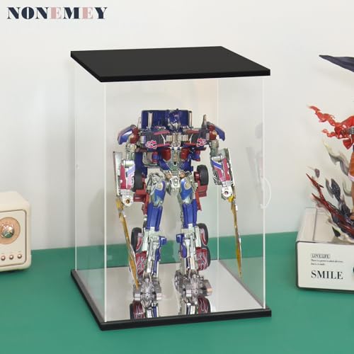 NONEMEY Clear Acrylic Display Case with Remote Control Light for Collectibles, Dustproof Model Showcase Organizer Box, Display Case for Collectibles (10.2x9.4x13.4inch,26x24x34cm) - size: 10.2×9.4×13.3 inch, 26×24×34 cm