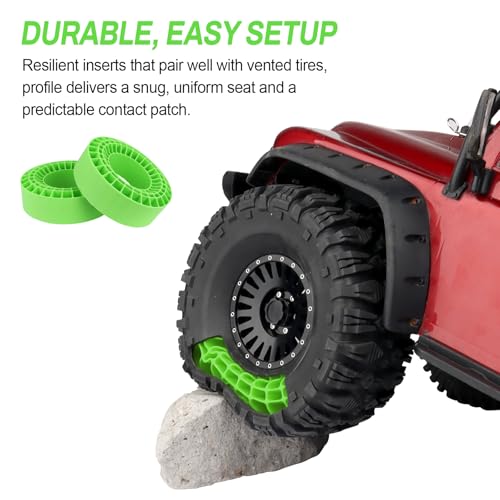 Soft 2.2" Silicone Tire Inserts for RC Crawlers, 4-Pack — Fits 132–134 mm 5.25" OD, 125×45 mm — Waterproof, Sidewall Stabilization, Traction and Climbing Control (Green) - color: Green