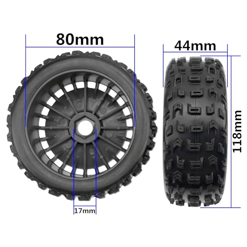ShareGoo OD 4.64" 1/8 RC Buggy Rubber Tires w/Plastic Wheel Rims 17mm Hex Compatible with Arrma 1/8 Typhon 6S 3S BLX Talion 6S BLX Redcat Team Losi HPI HSP Kyosho MP10 1/8 Off-Road RC Buggy (Black) - color: Black
