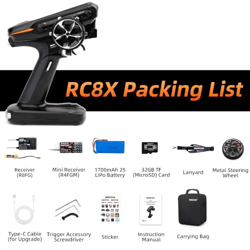 Radiolink RC8X 8 Channels RC Transmitter with R8FG&R4FGM Gyro Receivers | 4.3" IPS Touch FPV Screen2.4G Voltage Telemetry Surface Remote Controller for RC Crawler Drifting Cars Boats