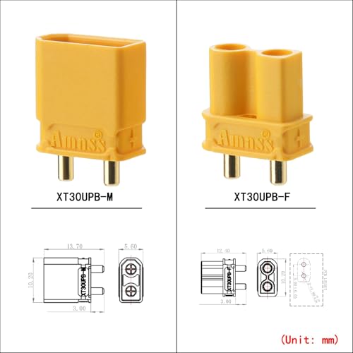 ELFCULB 10 Pairs Amass XT30UPB Connectors, XT30 Upgrade Male Female Connectors for Mini-UAV Robot (Yellow) - color: 10 Pairs XT30UPB