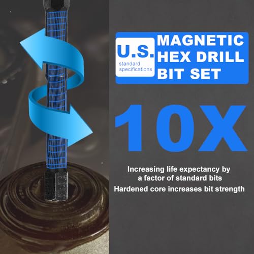 10-Piece Impact Allen Key Drill Bit Set - 4-Inch Long Hex Bit Set (SAE), Magnetic Head, S2 Alloy Steel, 1/4'' Hex-Shank, for DIY Furniture Assembly & Car Repairs, by DCWecher - size: 4 inch 10 Pieces (SAE)