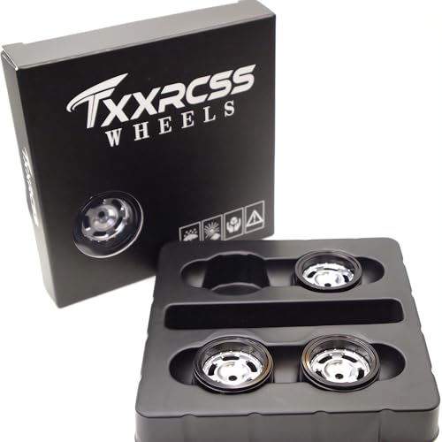 RC 1.0 Beadlock Wheels Offsets -2 Aluminum Rims for AX24 1/18 TRX4M All 1/24 Scale SCX24 Deadbolt RC Crawler Car Wheels Upgrades 4Pc (Silver & Black) - color: Silver & Black
