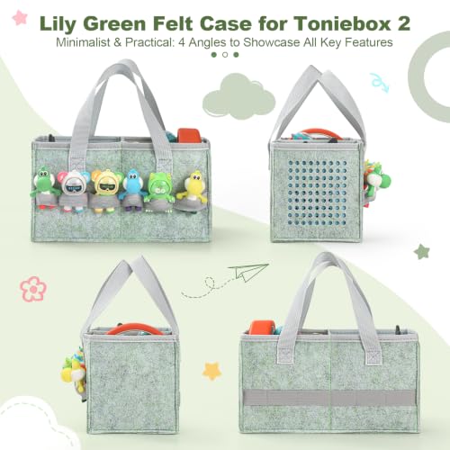 PISOSN Carrying Case for Toniebox Starter Set and Tonies Figurines, Travel Felt Cloth Musical Toy Folding Bag for Toniebox Accessories (Lily Green) - color: Lily Green