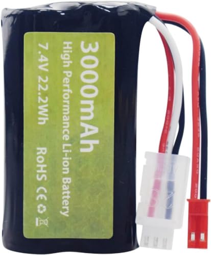 2PCS 7.4V 3000mah 15C 2S Li ion Battery with JST-2P Plug and 2in1 Charger for UDIRC UD1601 UD1602 SG1603 RC Car 1/10, 1/12, 1/16 Ratio RC Car Truck RC Ship Drone Engineering Vehicle