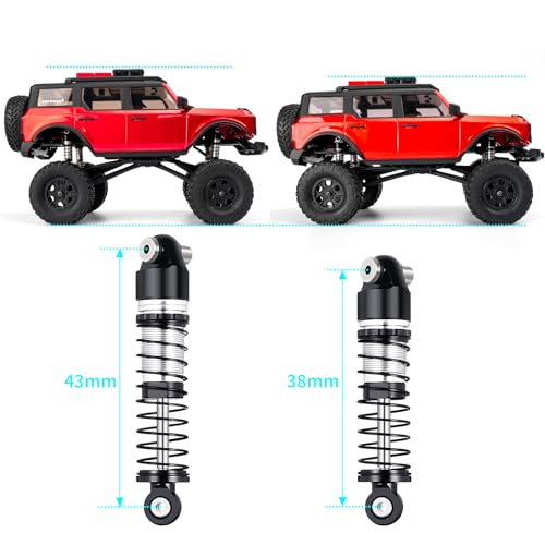 RCLIONS RC Car Shocks 38mm Oil Shock Absorber for AXIAL SCX24 1/24th | SCX-24 Deadbolt/JLU/Gladiator RC Crawler Car Upgrade Parts - size: 38mm