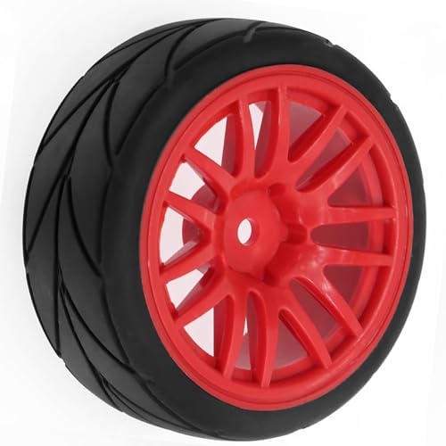 1/10 RC On Road Tires OD 2.56" and Hard Plastic Rally Wheels Rims 12mm Hex for 1:10 Scale Street Racing Touring Drift Car Tamiya TT01 TT02 Traxxas XV02 XV01 TA06 HPI KYOSHO PTG2 4PCS (Red) - color: Red
