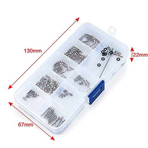 185pcs RC Screws Set M1.4 Screws Nuts M1.5 Pins with Box,Hexagon Wrench for Axial SCX24 1/24th RC Crawler Car