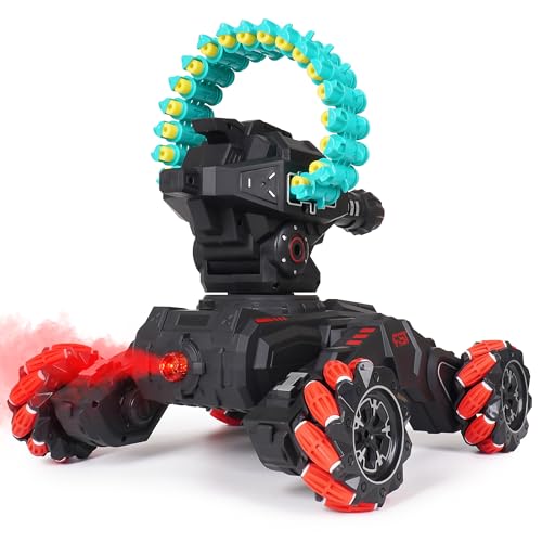 Rc Car Shoot Softbullet,Fits for Nerf,Gesture Sensing Rc Tank that Shoots,Turret 180rotatetank that Shoots Darts-Stunts Battle- Birthday Presents Forkids 6 7 8 9 10 11 12 Year Old(red