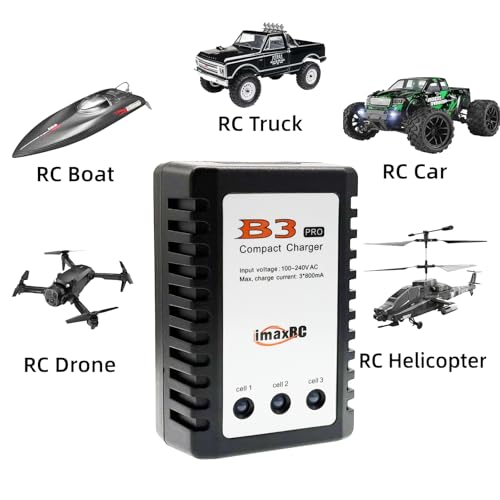 B3 Lipo Battery Charger 2S-3S RC Balance Charger with XH3P XH4P Plug for RC Car Batteries Drone Boat Airplane Truck Quadcopter Airsoft SCX24 SCX10(AC 7.4-11.1V 10W)